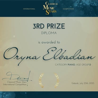 A piano diploma certificate